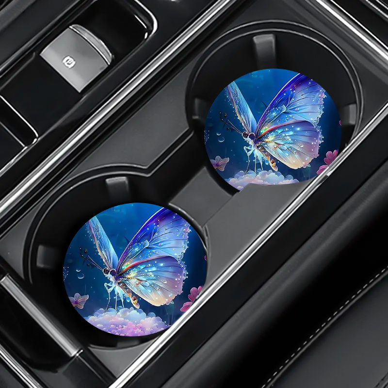Car Accessories Unique - 2pcs Beautiful Butterfly Car Cup Coaster,