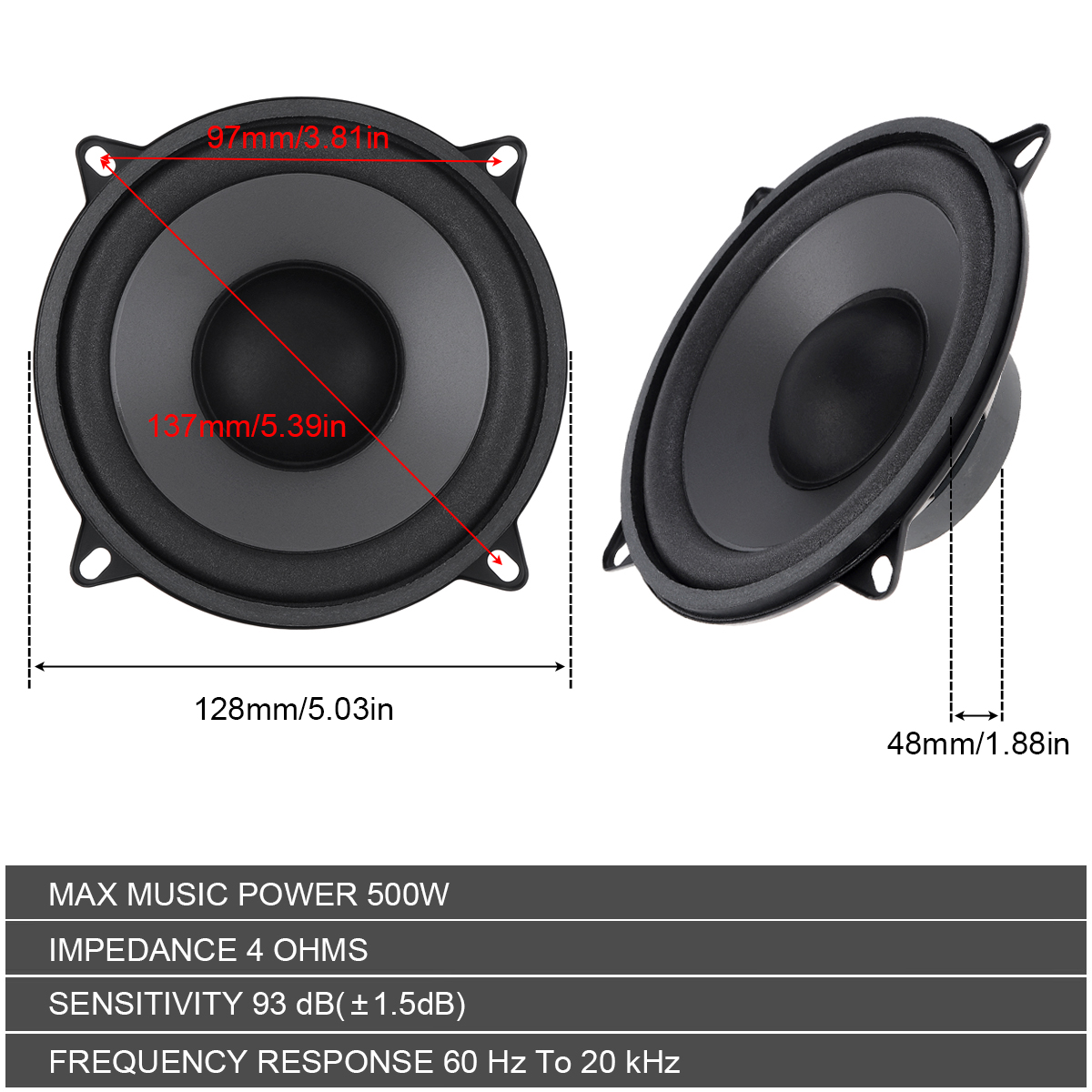5 Inch 400W / 500W 2-Way Car H - огляд і ціна Car Accessories Sound System