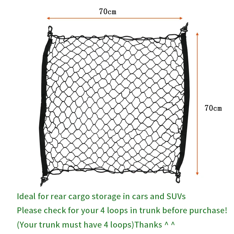 4 HooK 70x70 CM Car Trunk Net  - огляд і ціна Car Cargo Net Trunk